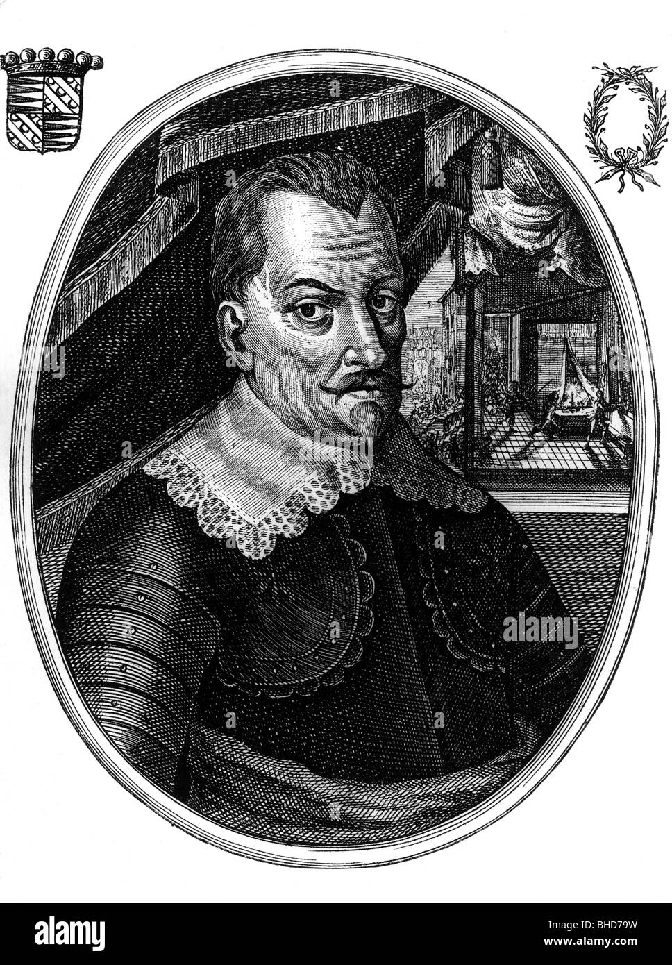 Wallenstein, Albrecht von, 14.9.1583 - 25.2.1634, Böhmische militärischer Führer, Herzog von Friedland, Porträt, nach dem Gemälde von Anthonis van Dyck, Kupferstich von Balthasae Moncornet, 17. Jahrhundert, Artist's Urheberrecht nicht gelöscht werden Stockfoto