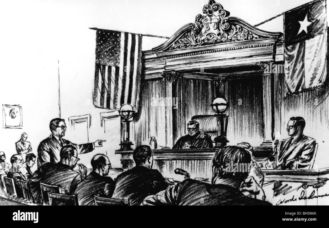 Kennedy, John F., 29.5.1917 - 22.11.1963, US-Politiker, Attentat, Jack Ruby, der Mörder von Lee Harvey Oswald, vor Gericht, Zeichnung, 1964, Stockfoto
