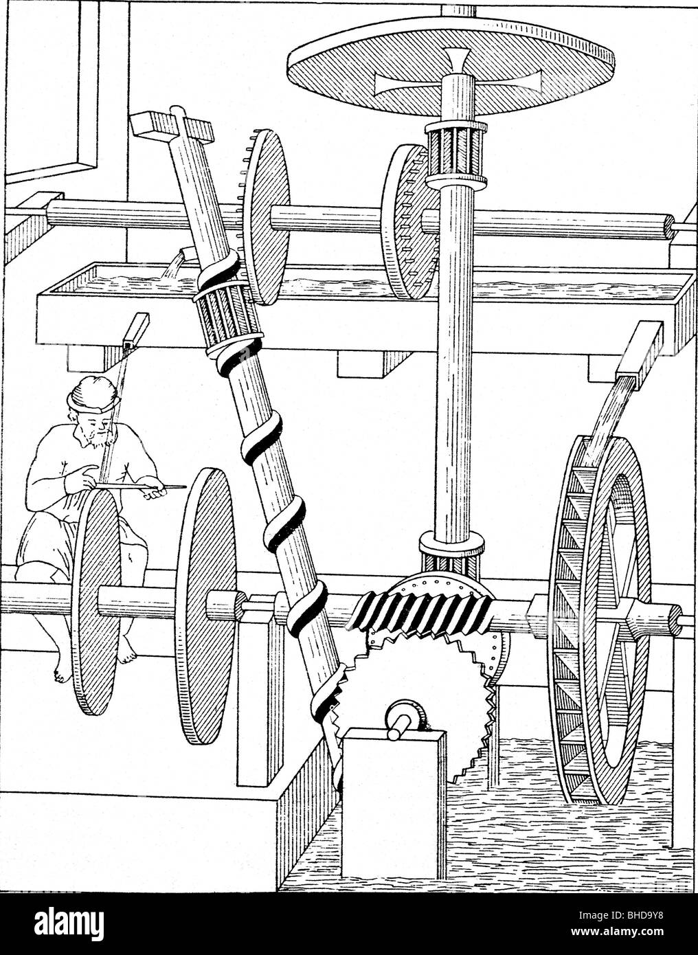 Technik, Perpetuum mobile, unbefristete Bewegungsmaschine von Strada, nach Manuskript von Feldhaus, ca. 1580, Stockfoto