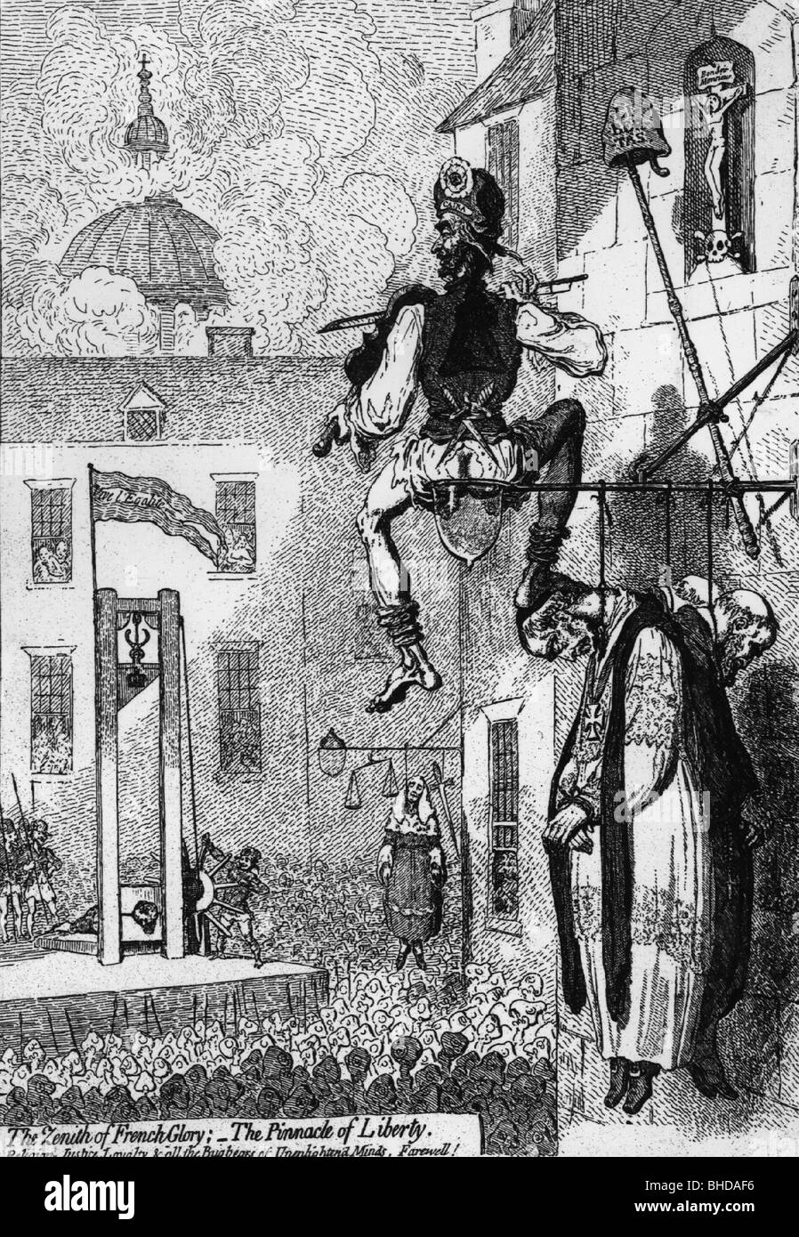 Geographie/Reise, Frankreich, französische Revolution 1789, Karikatur mit der Hinrichtung von König Ludwig XVI., Zeichnung von James Gillray, 1727, Stockfoto
