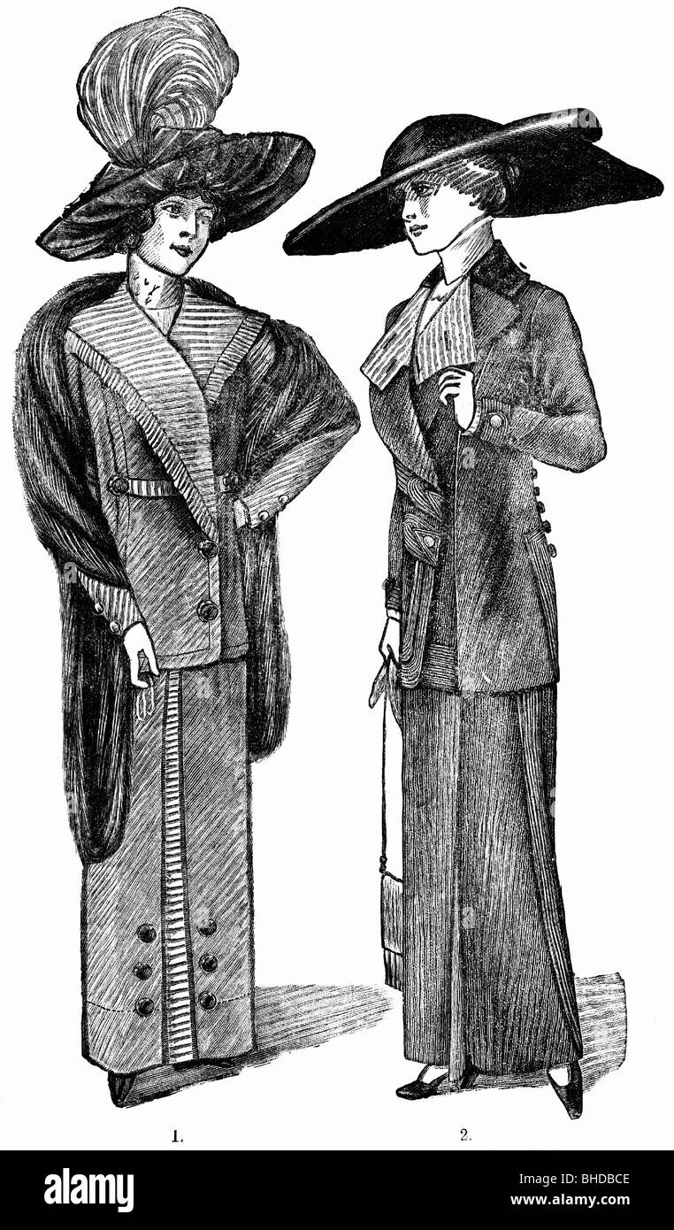 Mode, Ladies Mode, 20. Jahrhundert, viktorianische Kleiderreform, Paris, ca. 1912, Zeichnung vom "das neue Blatt", Leipzig, Deutschland, Stockfoto