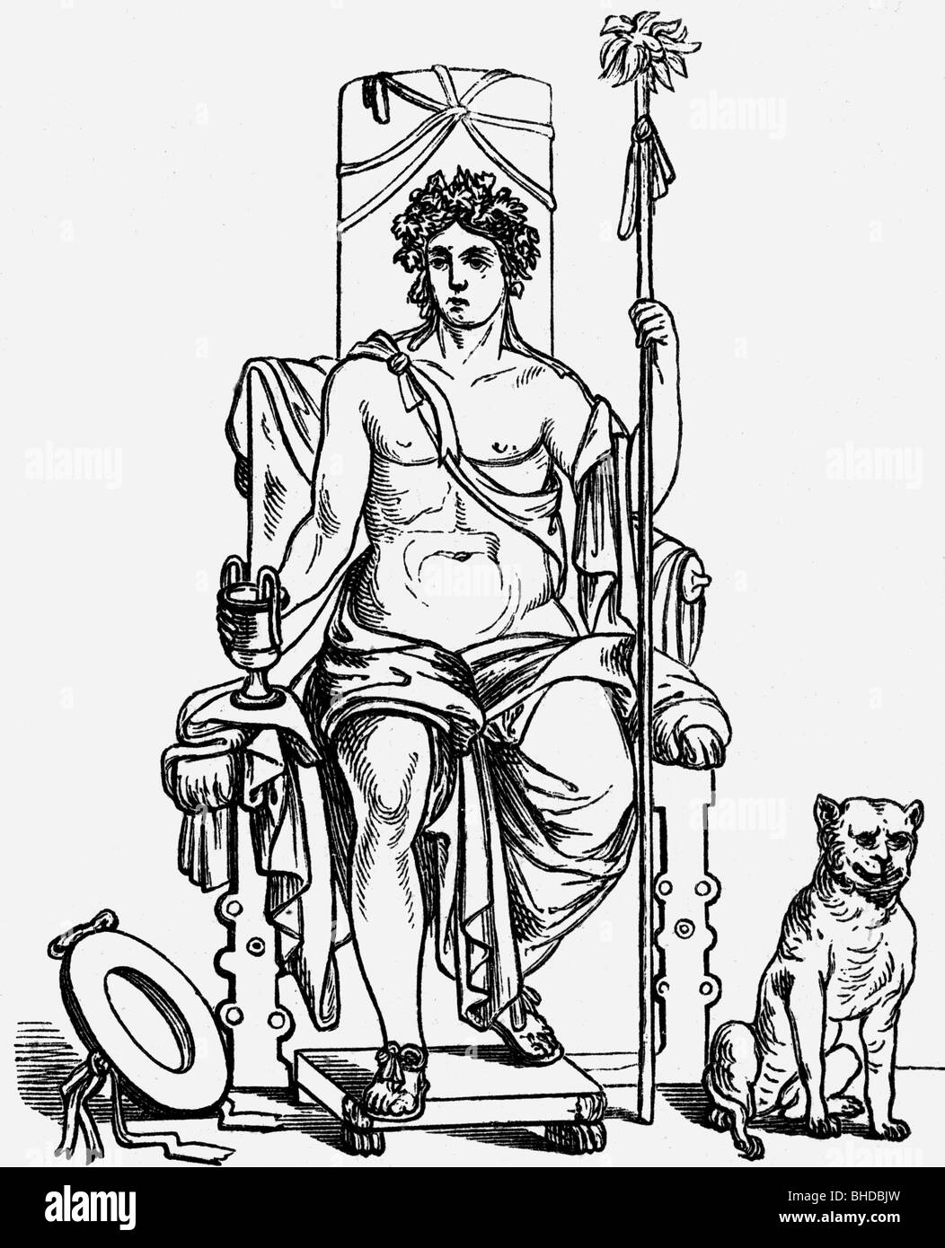 Dionysos (lat.: Bacchus), griechische weingottheit, halbe Länge, Zeichnung nach Wandgemälde in Pompeji, Stockfoto