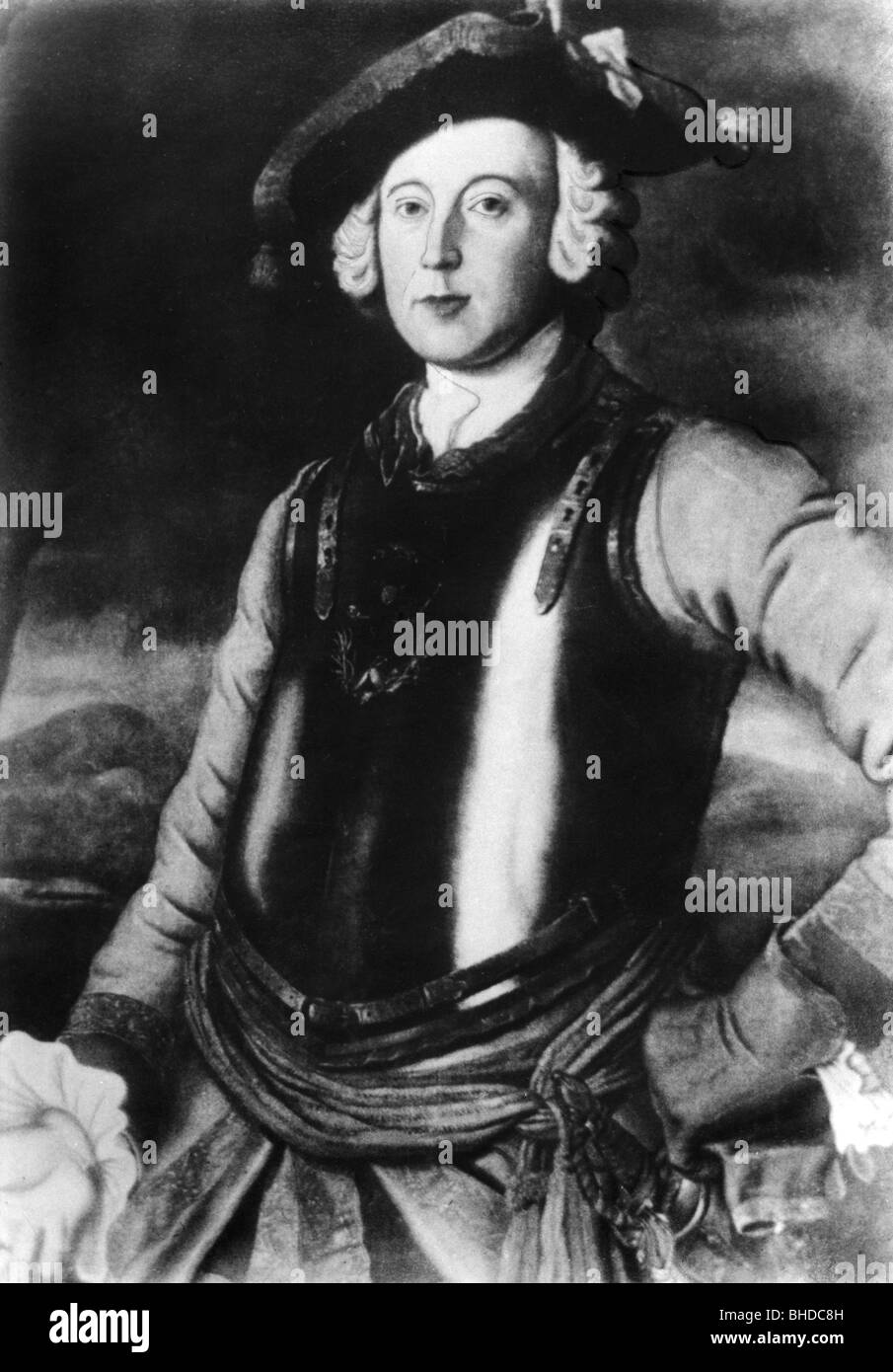 Munchhausen, Karl Friedrich Hieronymus von, 11.5.1720 - 22.2.1797, deutscher Offizier, halbe Länge, Uniform des russischen Regiments 'Braunschweiger Kürassiere', Gemälde, ca. um 470, Stockfoto