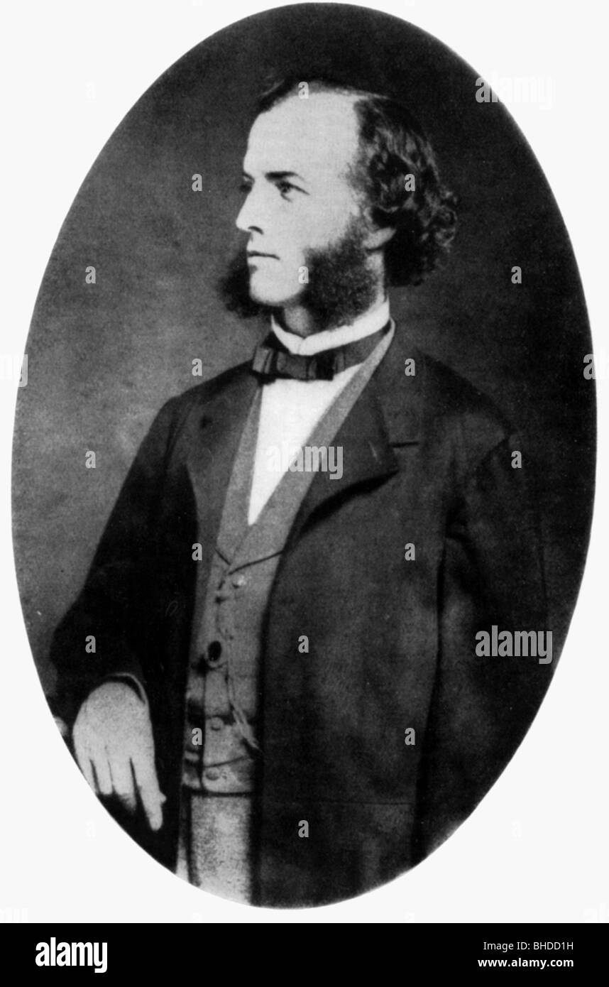 Kekule von Stradonitz, Friedrich August, 7.9.1826 - 13.7.1896, deutscher Chemiker, halbe Länge, Oval, nach der Malerei, Mitte des 19. Jahrhunderts, Stockfoto