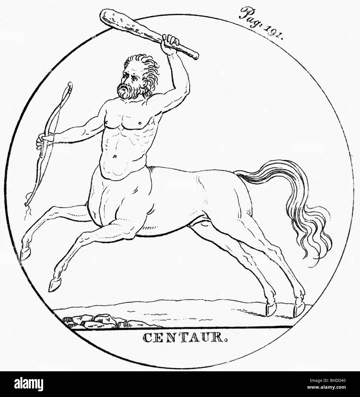 Centaur, griechische Fabelwesen, Gravur, ca. 19. Jahrhundert, Stockfoto