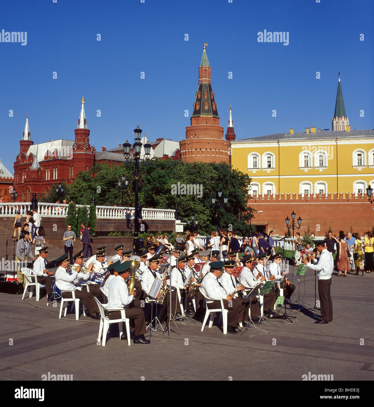 Militärische Blaskapelle, Alexandergarten, der Kreml, Moskau, Russland Stockfoto