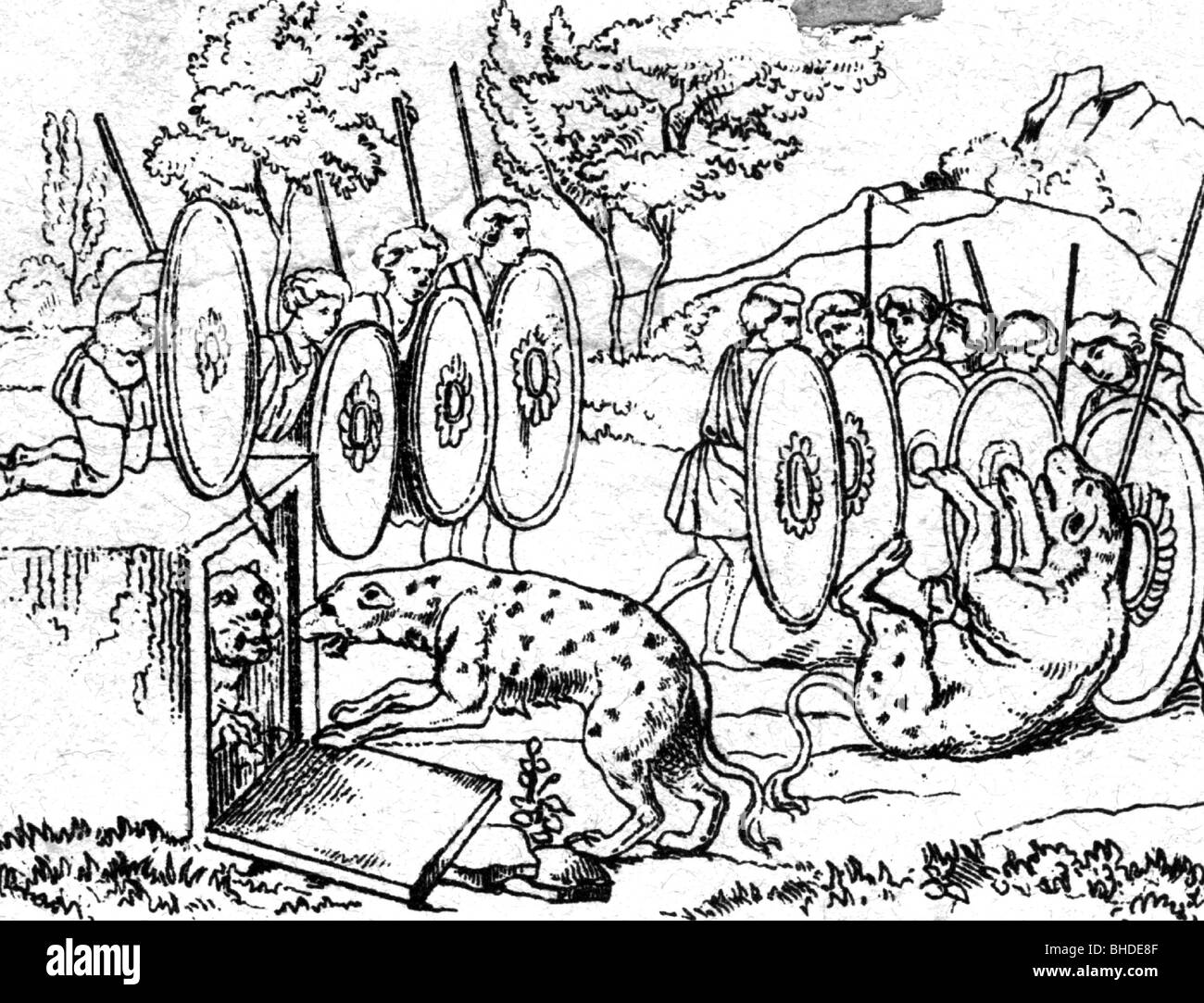 Jagd, Fahren, Tiger in Falle, Abbildung eines Grabes von Nasonen, historisch, historisch, Jagd, Beute, Menschen, Stockfoto