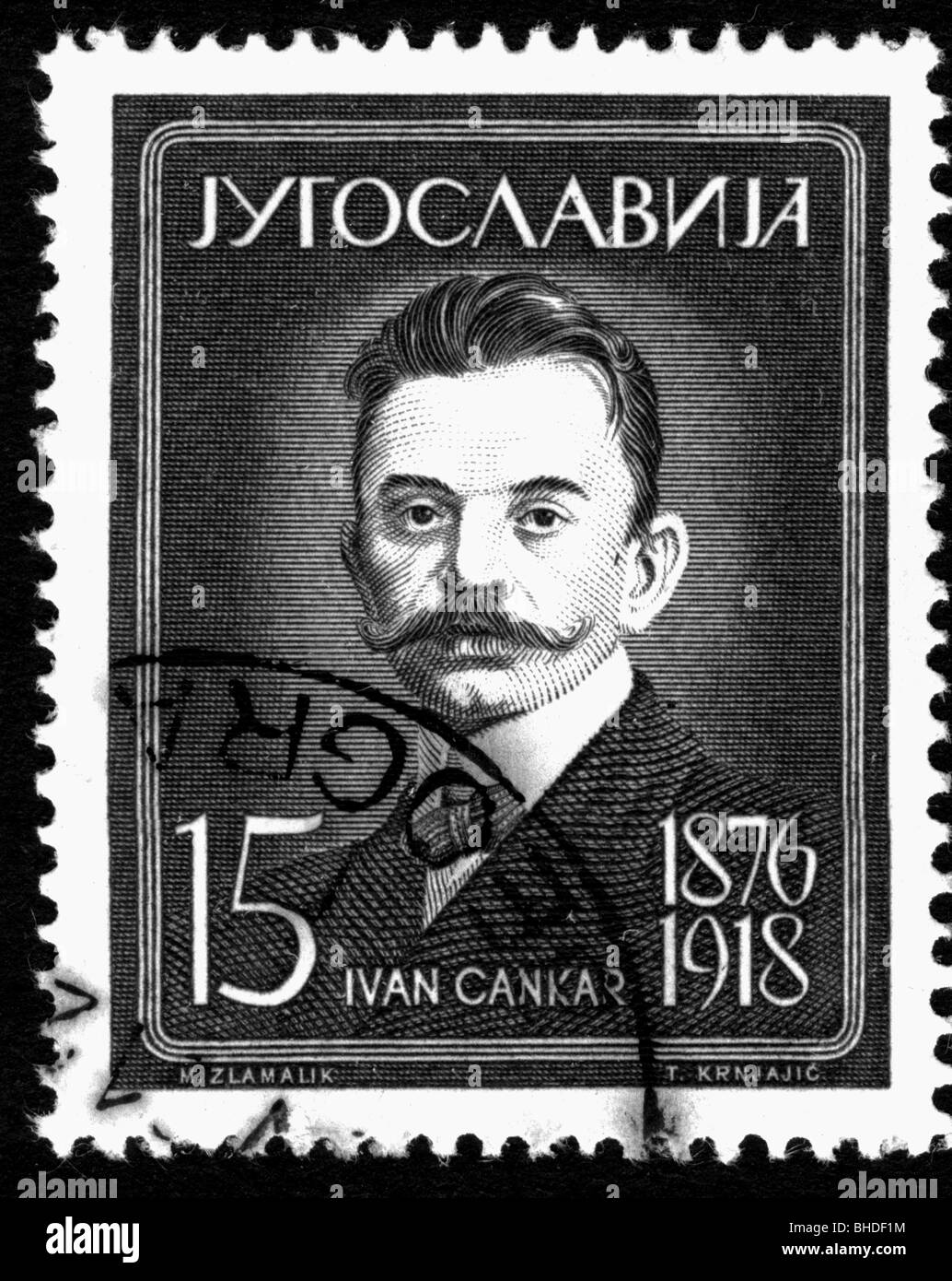 Cankar, Ivan, 10.5.1876 - 11.12.1918, slowenischer Schriftsteller (Dichter), Porträt, auf Briefmarke, Stockfoto