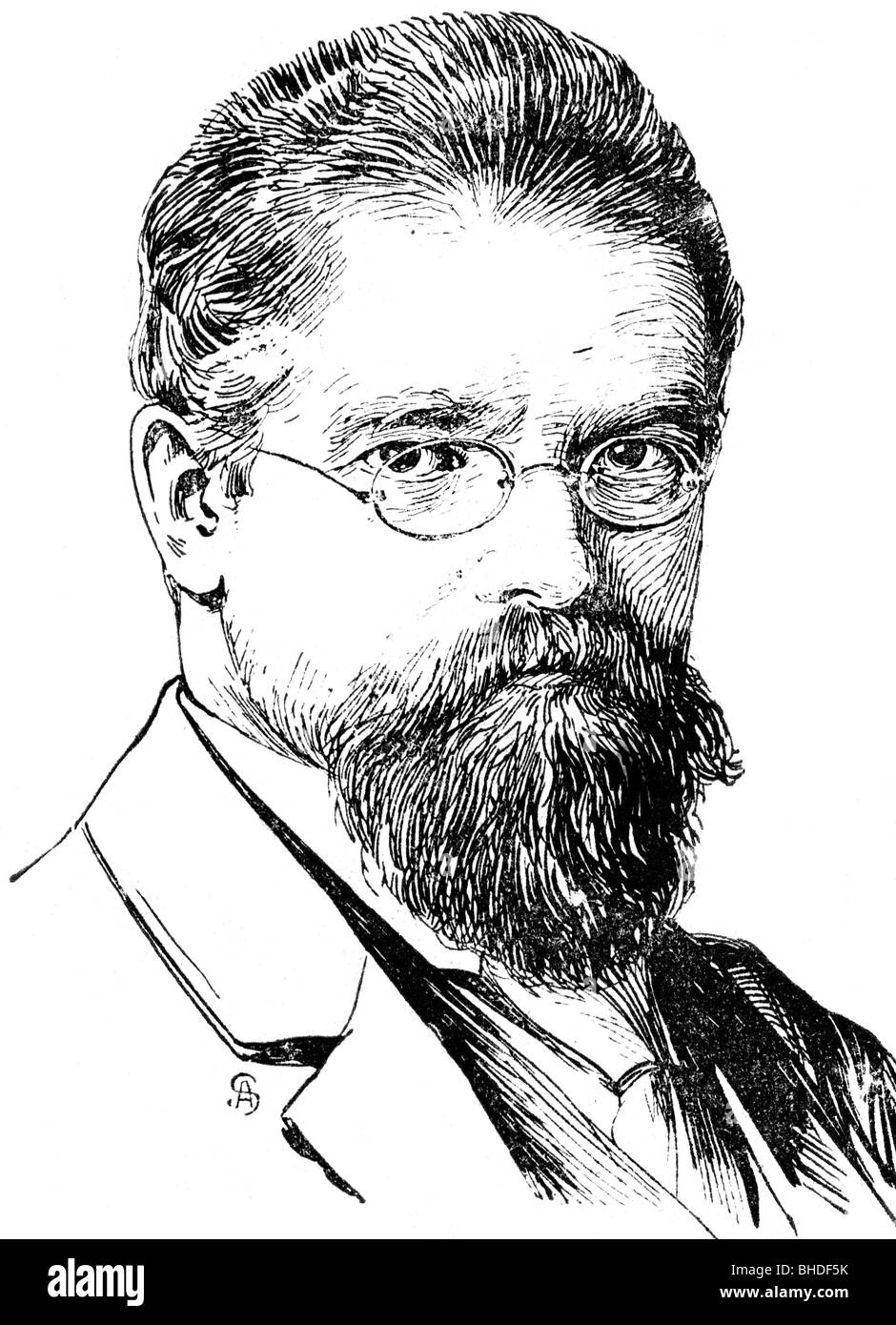 Klinger, Max, 18.2.1857 - 4.7.1920, deutscher Künstler (Maler und Bildhauer), Porträt, Zeichnung signiert mit S. A. zu seinem 60. Geburtstag, Stockfoto