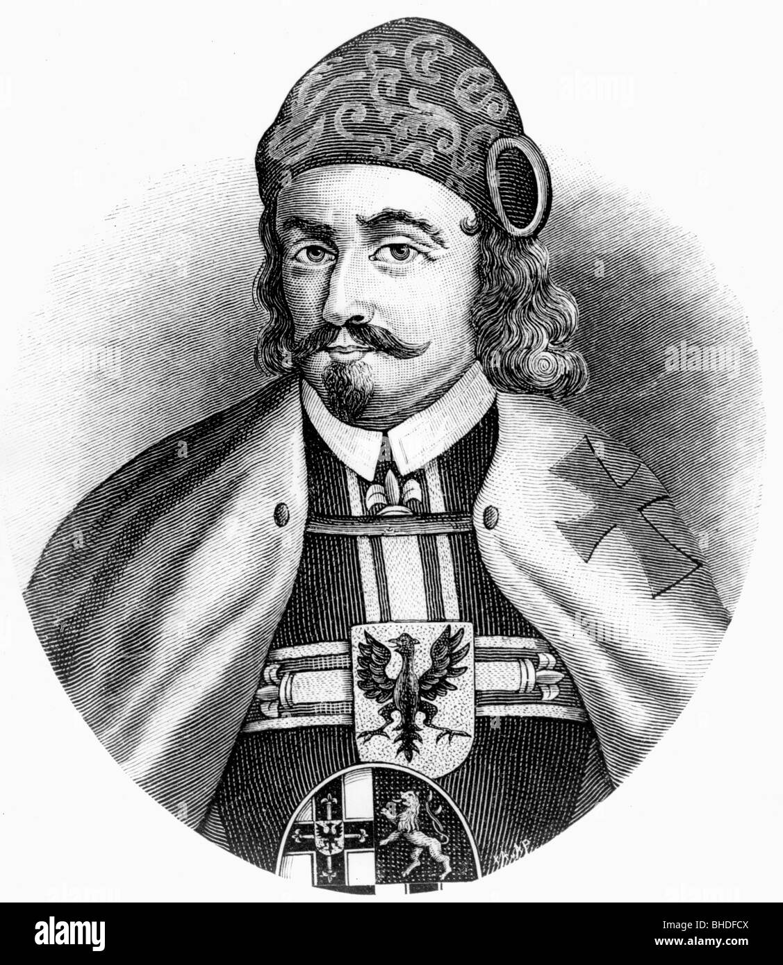 Heinrich Reuss von Plauen, 1400 - 2,1.1470, Großmeister des Deutschen Orden 17.10.669 - 2.1.1470, Porträt, Holzgravur, 19. Jahrhundert, Stockfoto
