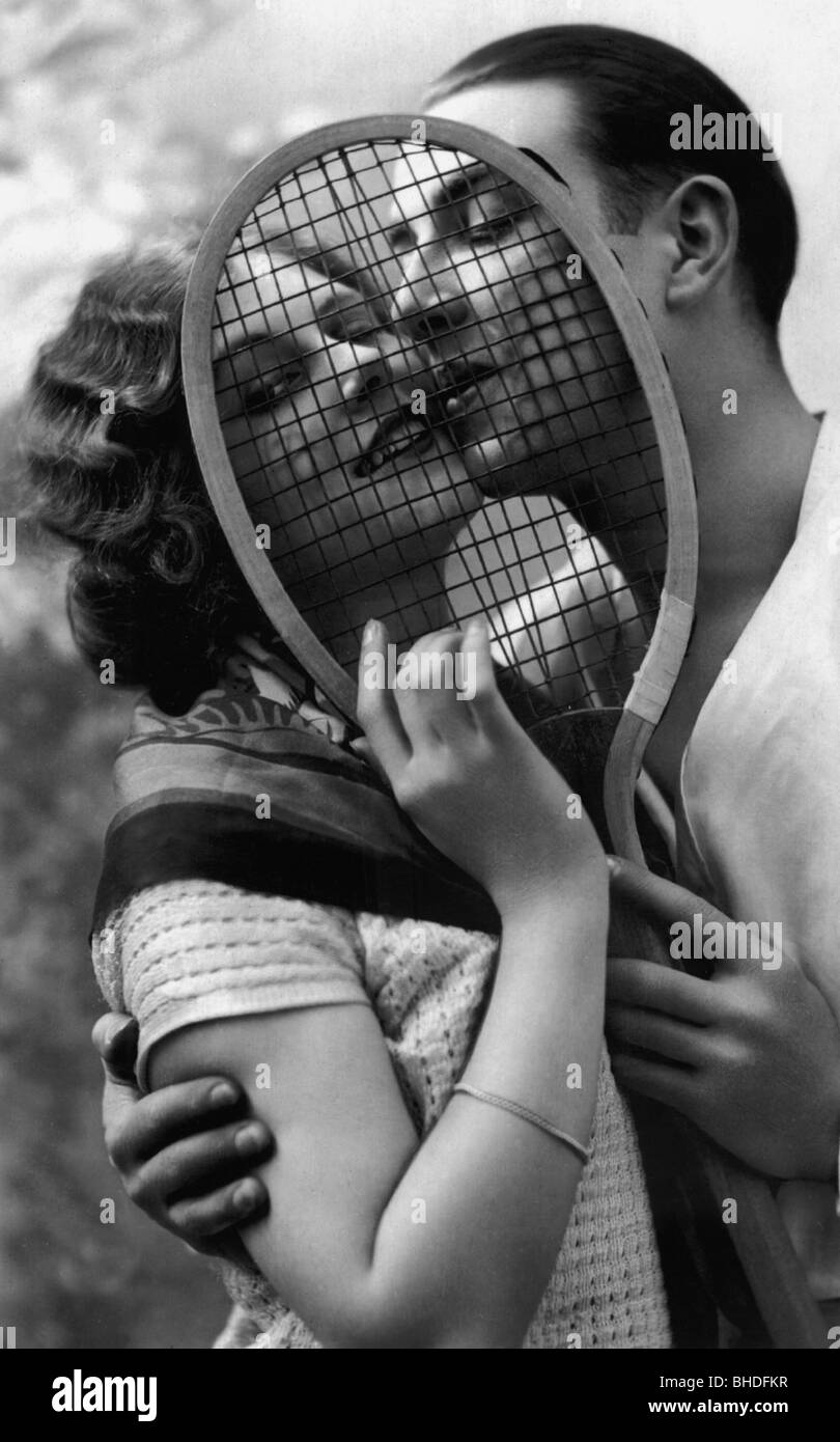 Sport, Tennis, junges Paar mit Tennisschläger, ca. 1930, Stockfoto