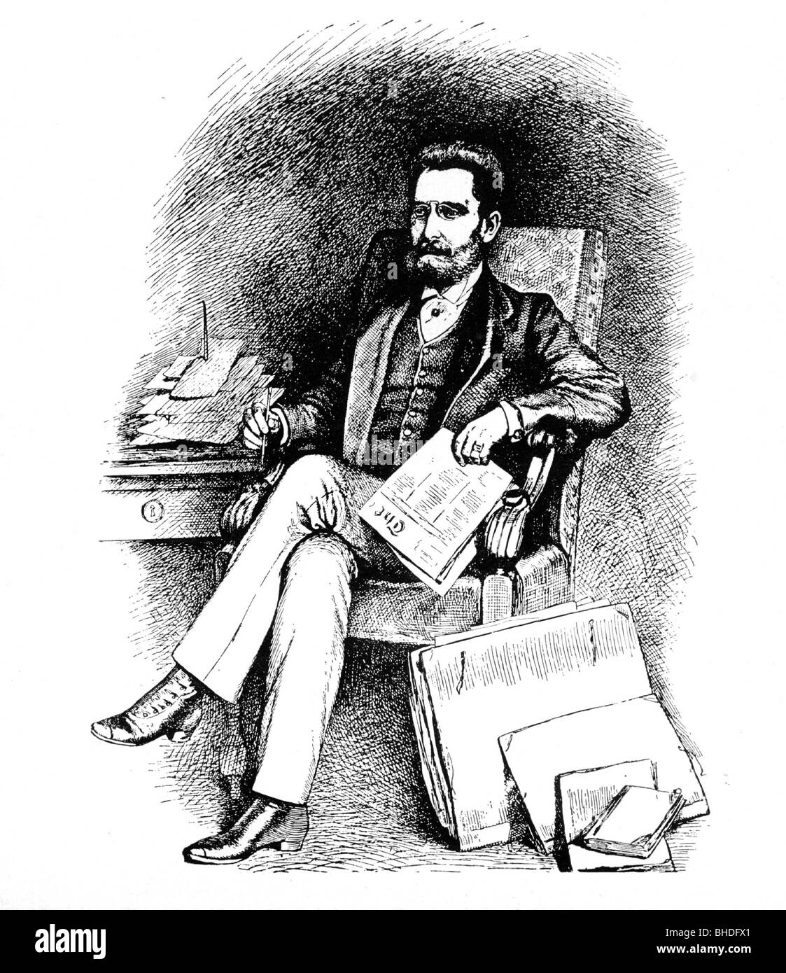 Pulitzer, Joseph, 10.4.1847 - 29.10.1911, amerikanischer Verleger, volle Länge, Holzgravur, ca. 1890, Stockfoto