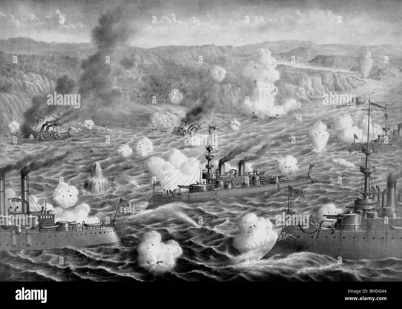 Zerstörung der Admiral Cervera spanische Flotte weg von Santiago De Kuba während des Spanisch-Amerikanischen Krieg 1898 Stockfoto