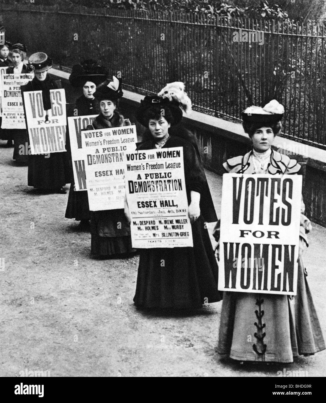 Geographie/Reisen, Großbritannien, Frauenbewegung, Suffragetten, Ankündigung einer Demonstration in Essex Hall, London, 24.1.1908, Stockfoto
