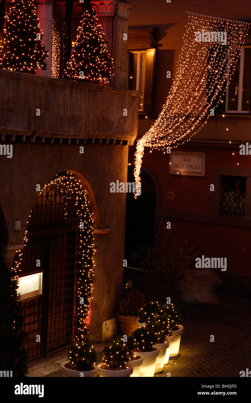 Hostaria Orso Rom Italien. Weihnachtsbeleuchtung Stockfoto