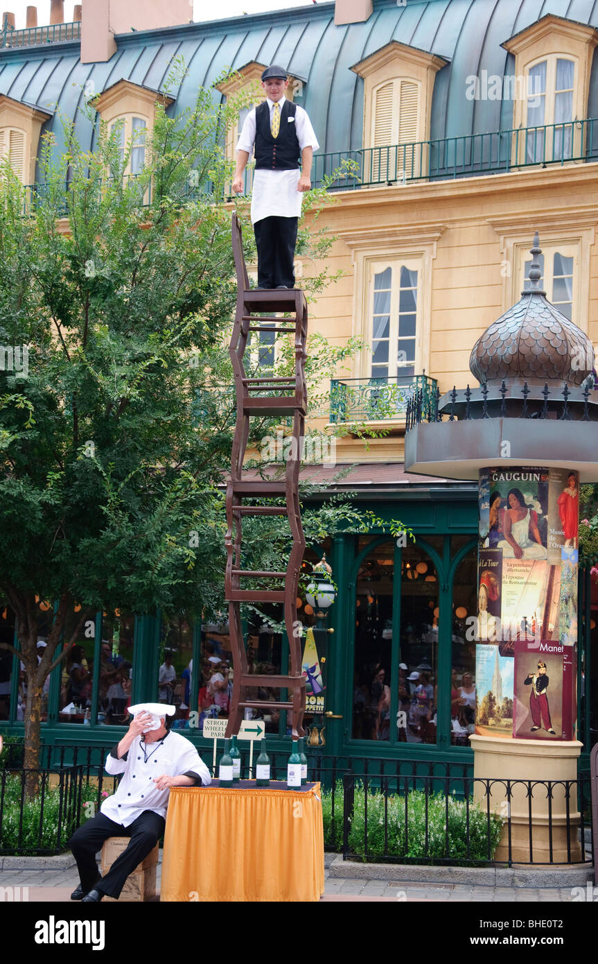 Straßenkünstler in Walt Disney World Florida FL Epcot park Orlando Stockfoto