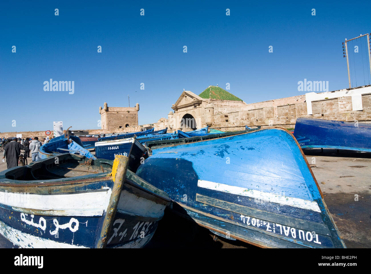Hafen mit Angeln Boote, Essaouira, Marokko, Nordafrika, Afrika Stockfoto