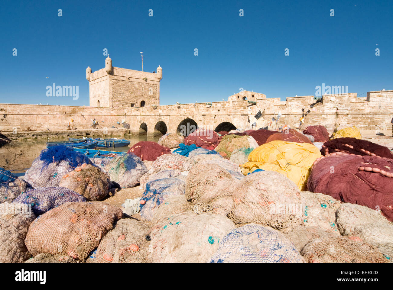 Hafen mit Angeln Boote, Essaouira, Marokko, Nordafrika, Afrika Stockfoto