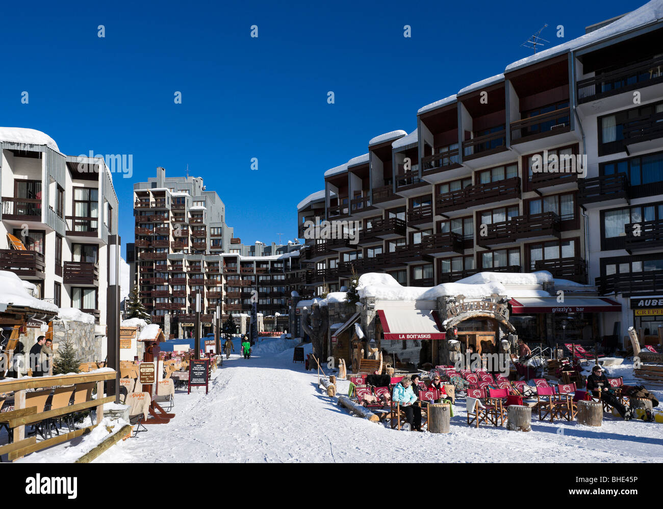 Das Zentrum von Val Claret, Tignes, Espace Killy, Tarentaise, Savoie, Frankreich Stockfoto