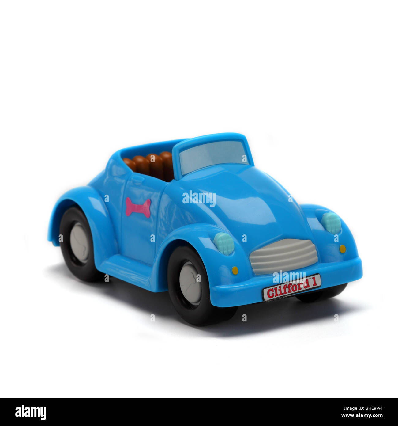 Blaues Auto Spielzeug Transport Reise Stilleben Reisen Fahrzeug Bewegung Kunststoff Enthusiast Hobby kleines Modell Spielzeug game-Studio "OK" Stockfoto