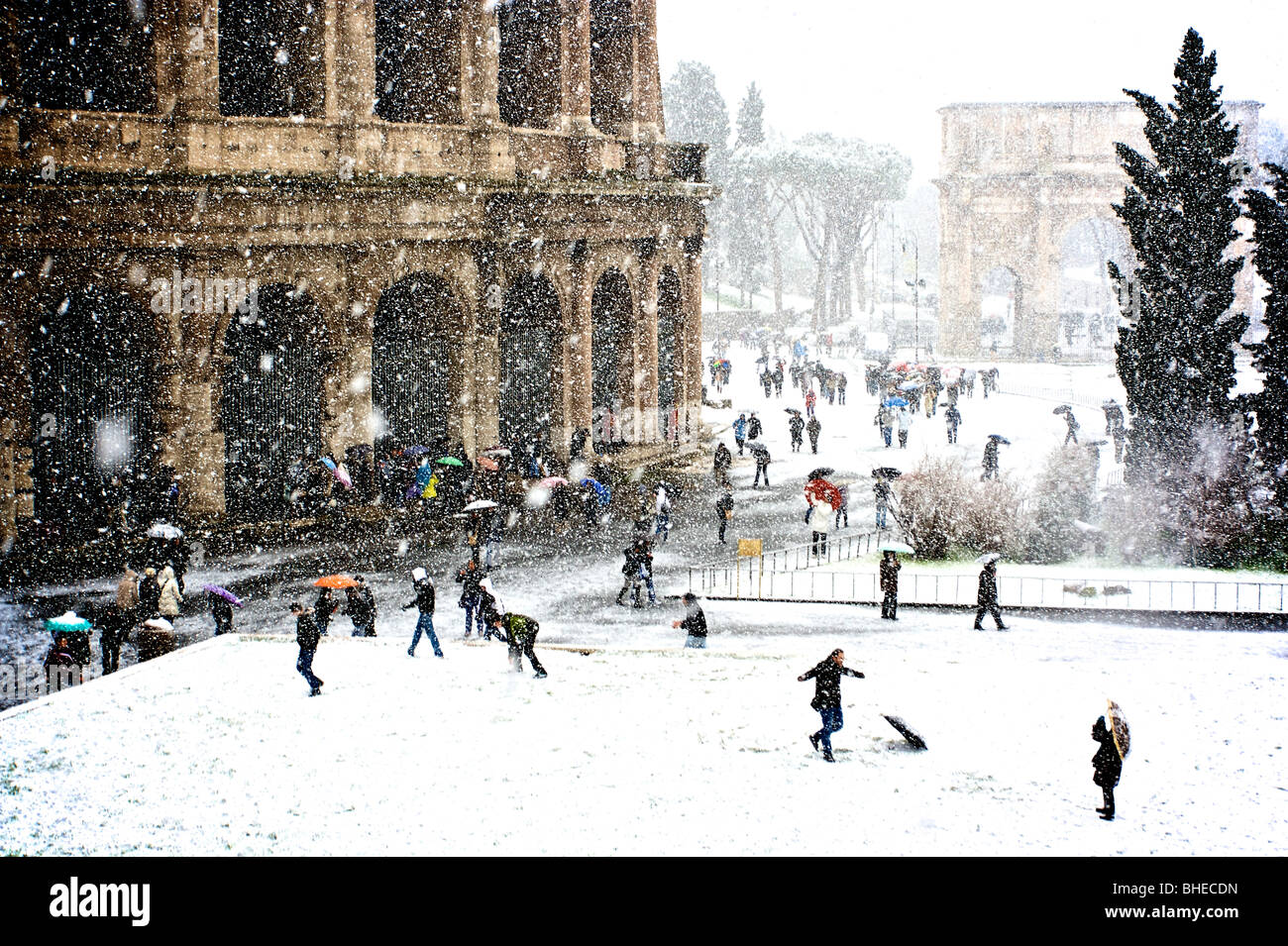 Es schneite Tag in Rom, Italien Stockfoto