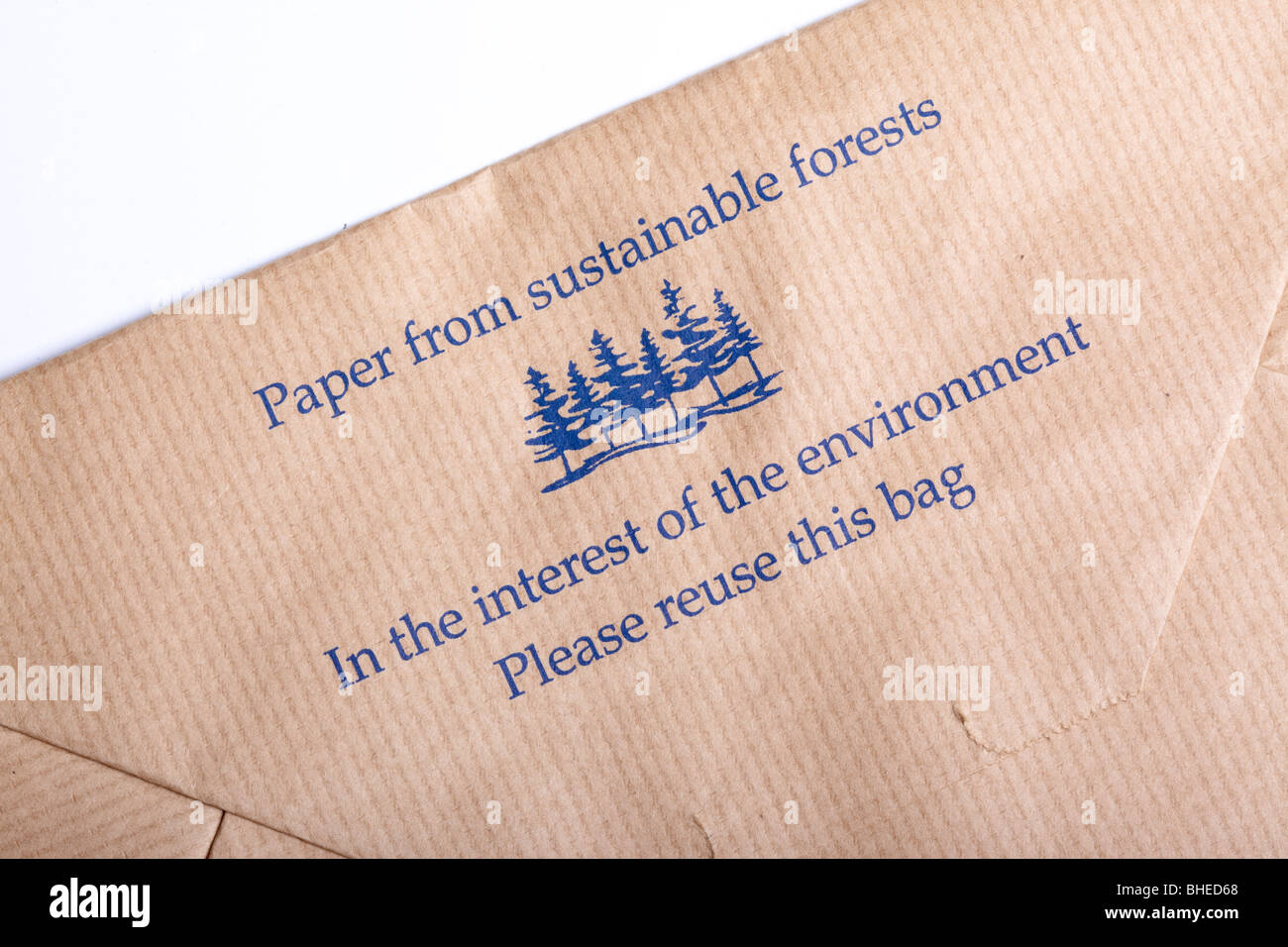 Papiertüte, die aus nachhaltig bewirtschafteten Wäldern hergestellt Stockfoto