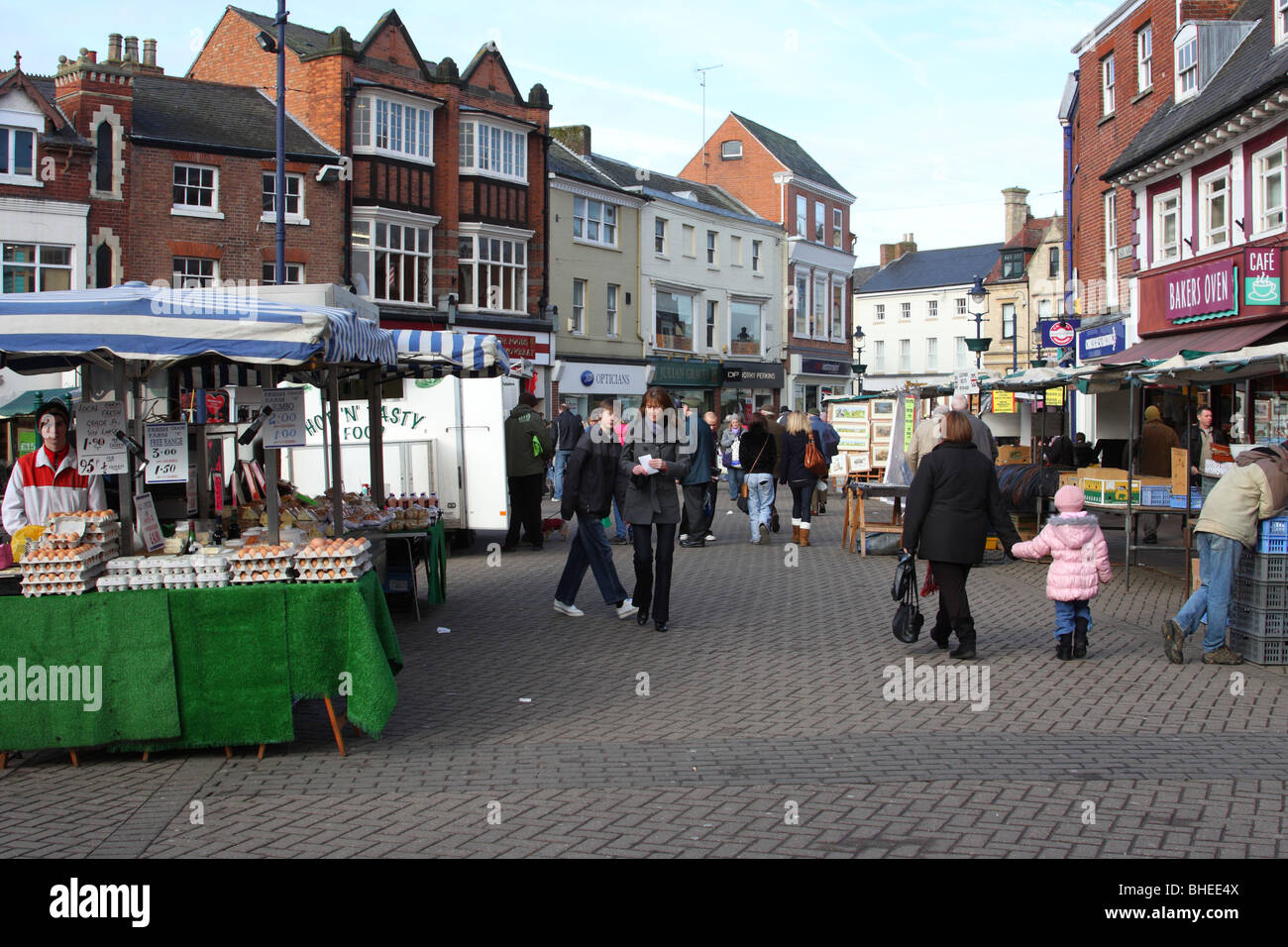 Eine Straße Markt in Melton Mowbray, Leicestershire, England, U.K Stockfoto