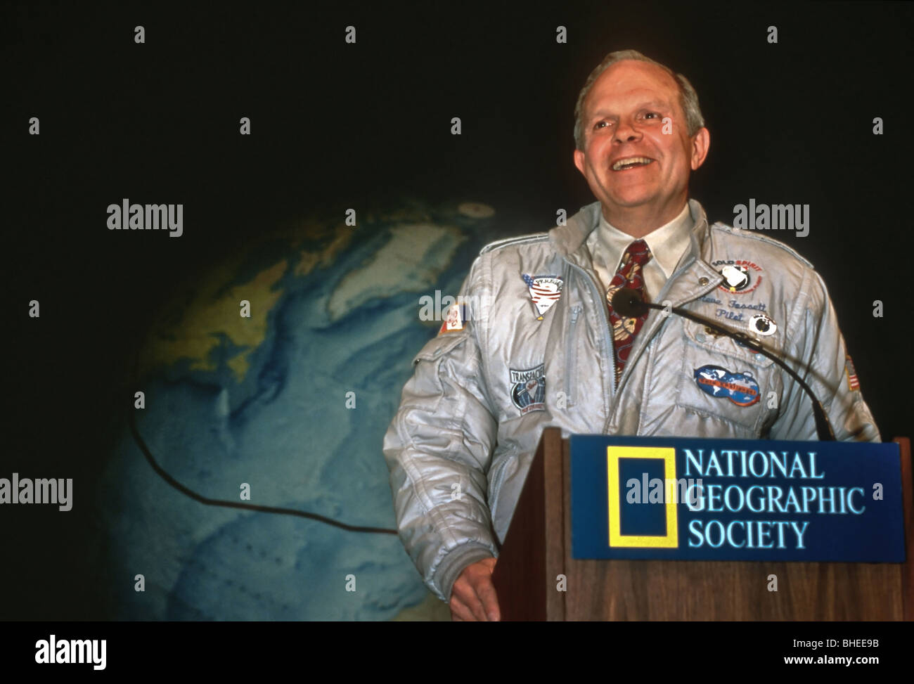 Abenteurer Steve Fossett auf der National Geographic Society Hauptsitz 27. Januar 1997 in Washington, DC. Stockfoto
