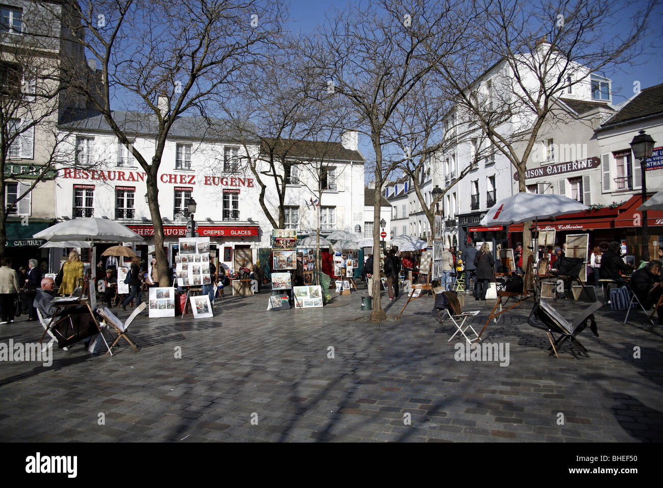 Künstler in die Place du Tertre in Montmartre in Paris, Frankreich Stockfoto