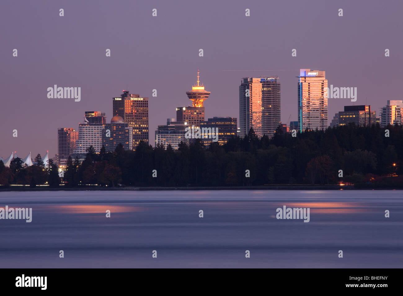 Vancouver BC Nacht Skyline Stockfoto