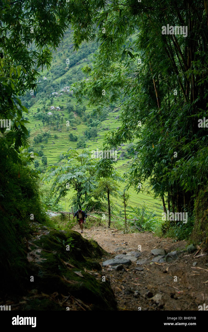 Fußweg zum Dorf Bahundanda, Lamjung District, Annapurna Circuit, Nepal Stockfoto
