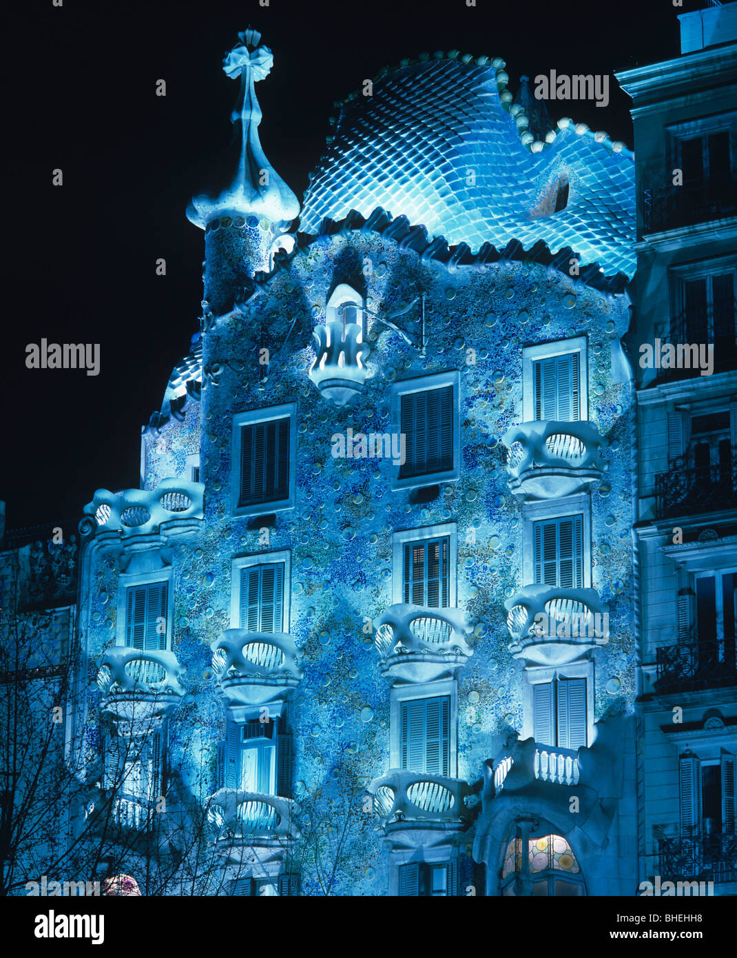 Casa Batllo bei Nacht, Barcelona, Spanien, Europa Stockfoto