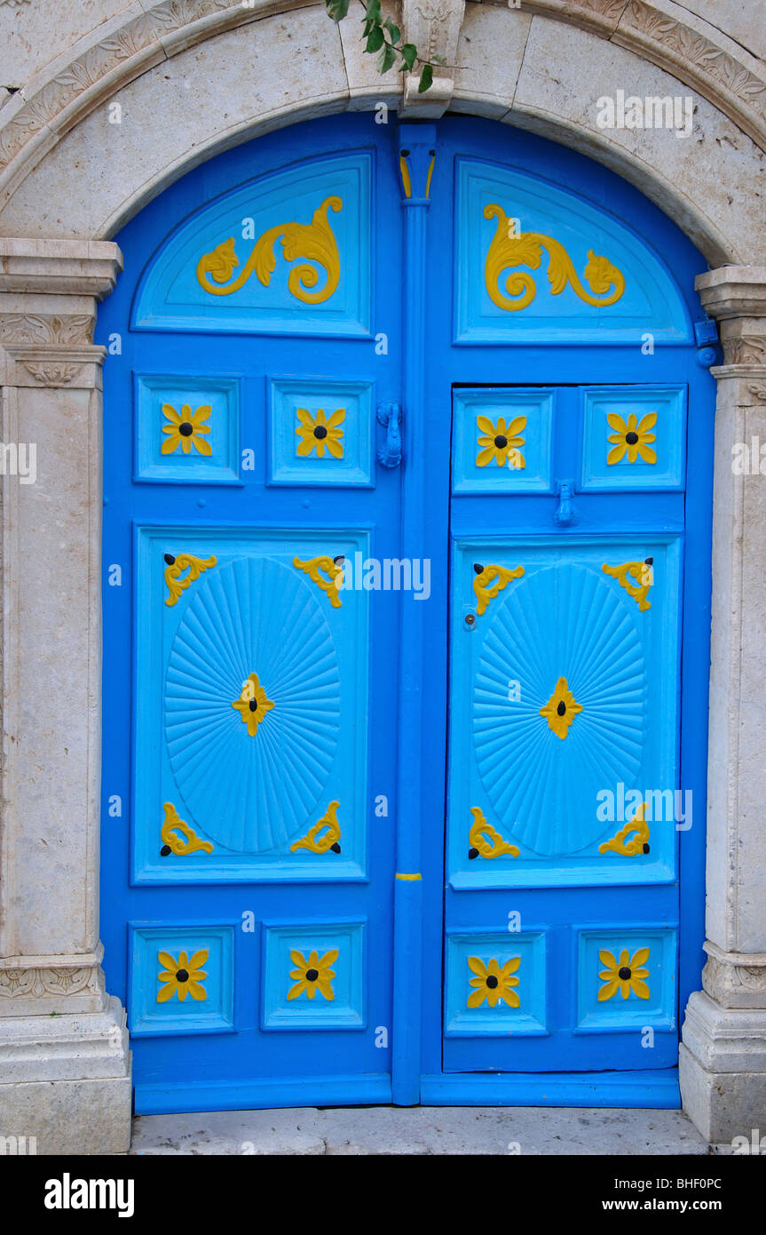 Bunte Tür, Sidi Bou Said, Tunis Governorate, Tunesien Stockfoto