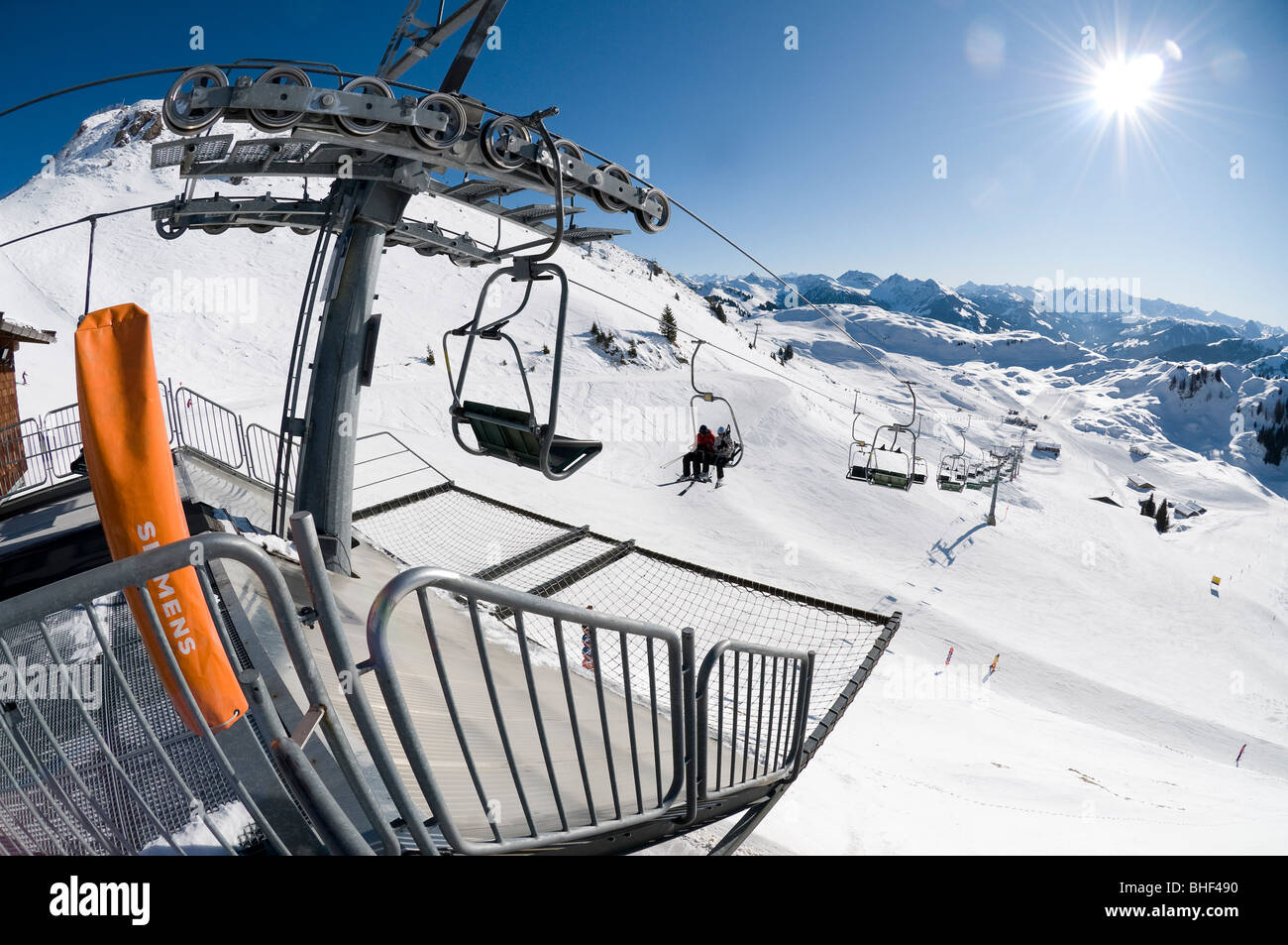 Skistation Sessellift, Kitzbühel, Österreich Stockfoto