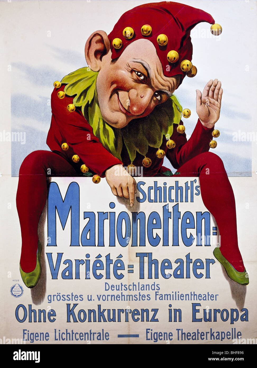 Theater, Puppentheater, Plakat, 'Schichtl's Marionetten-Variete-Theater', Farblithograph, gedruckt von Adolph Friedlaender, Stockfoto