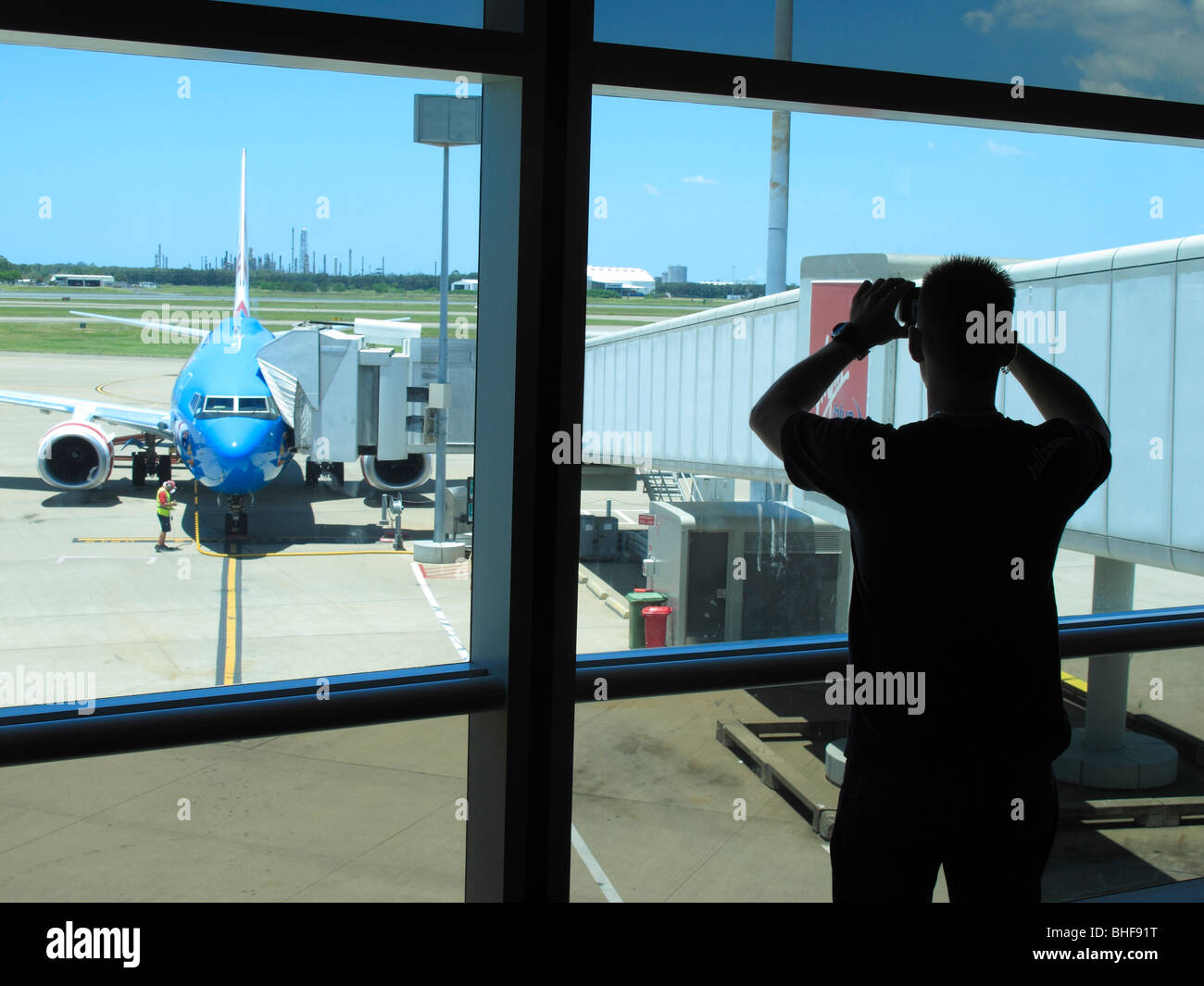 Passagier ein Flugzeug am Flughafen von Melbourne zu fotografieren Stockfoto