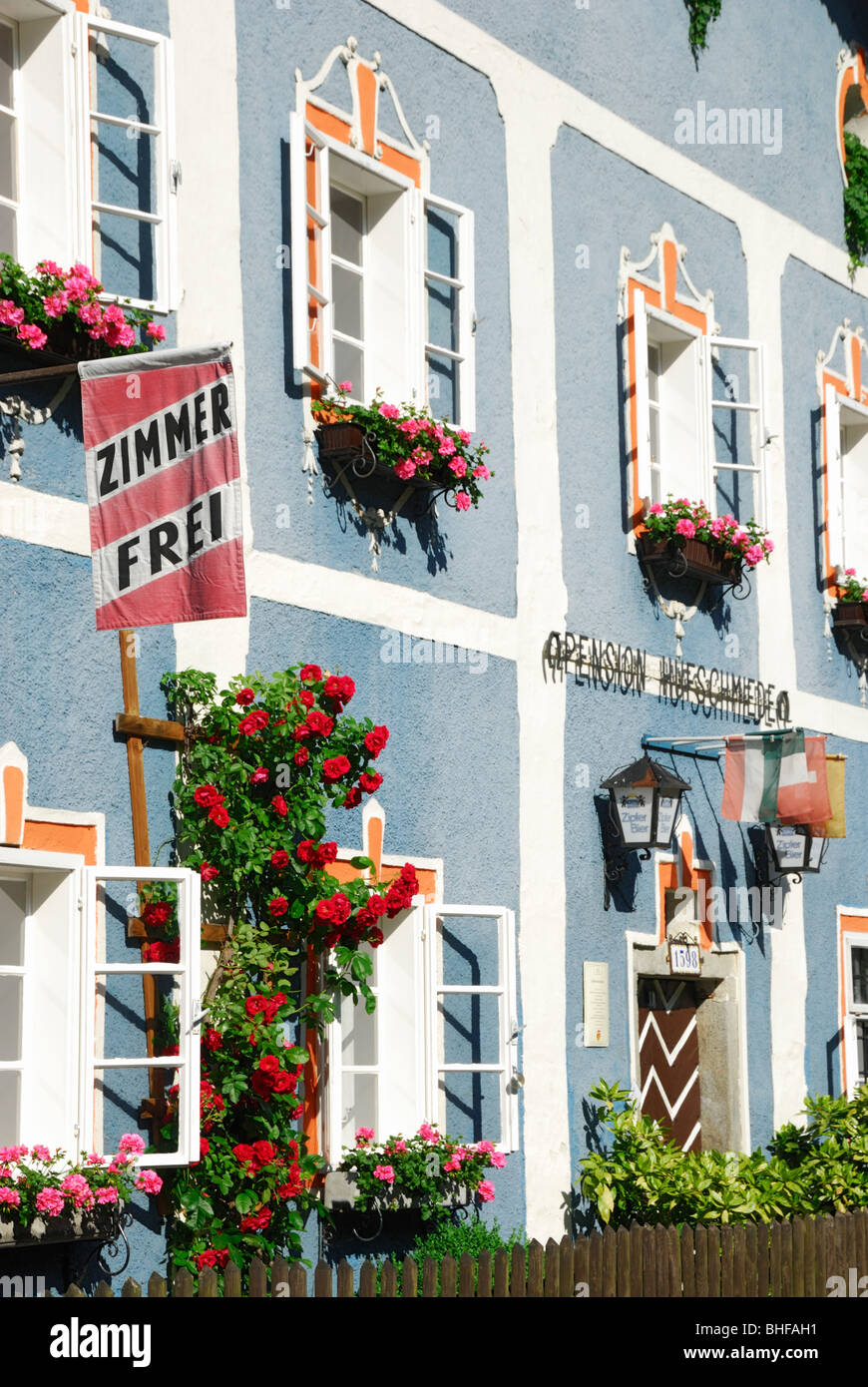 Fassade des Boardinghouses, Engelhartszell, Oberösterreich, Österreich Stockfoto