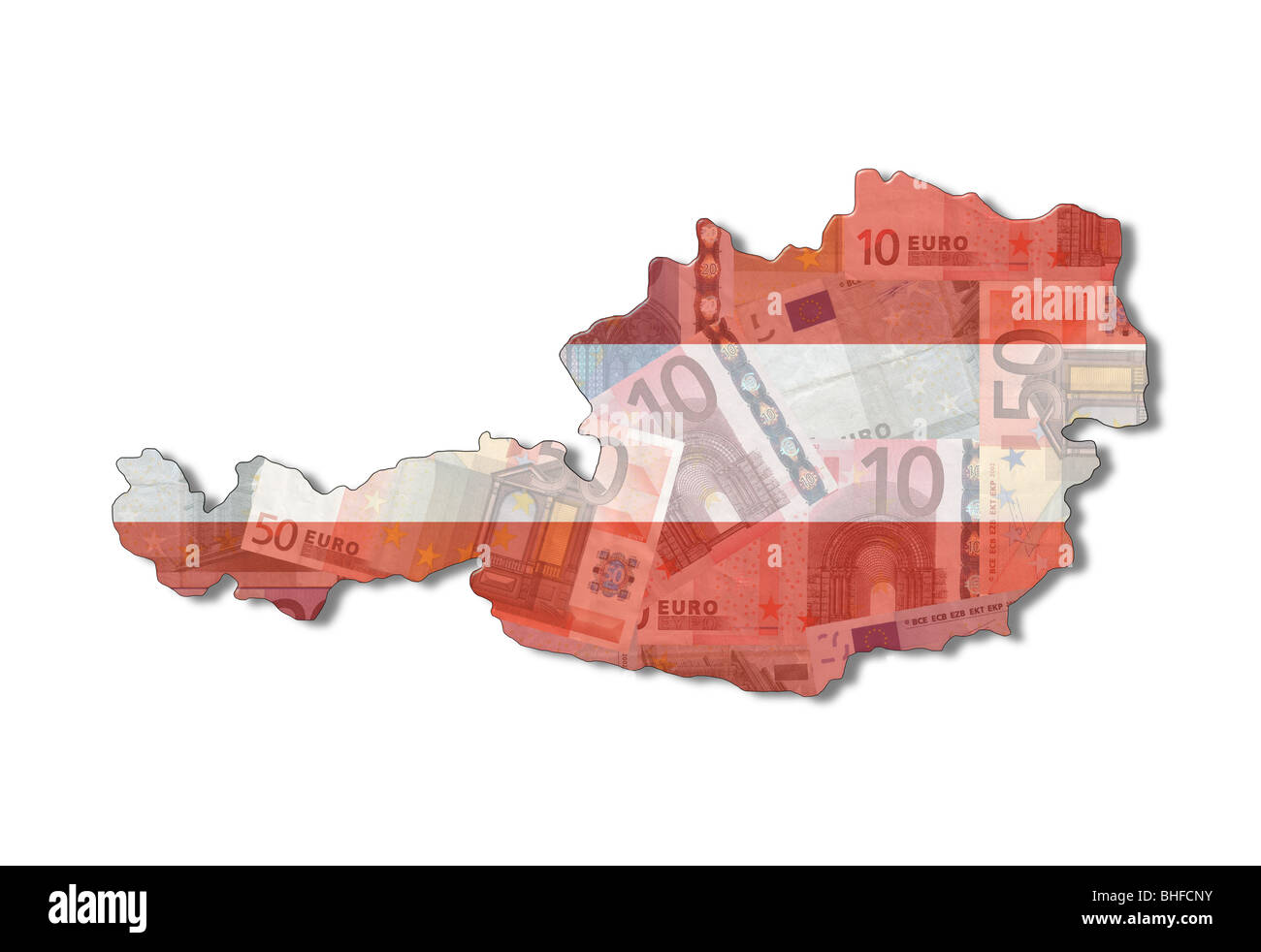 Flagge Österreich Karte mit Euro-Noten-illustration Stockfoto