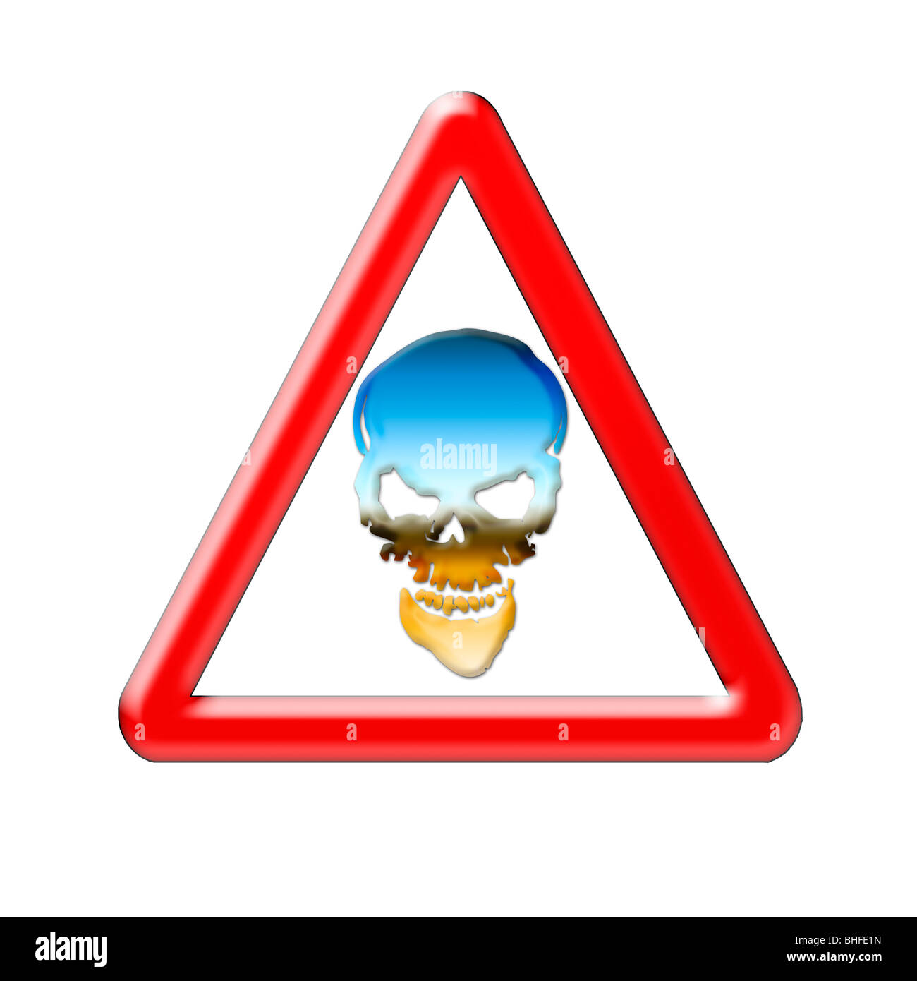 Warnung Scull! Grafische Darstellung mit Warnung Straßenschild mit einem farbigen Schädel Stockfoto