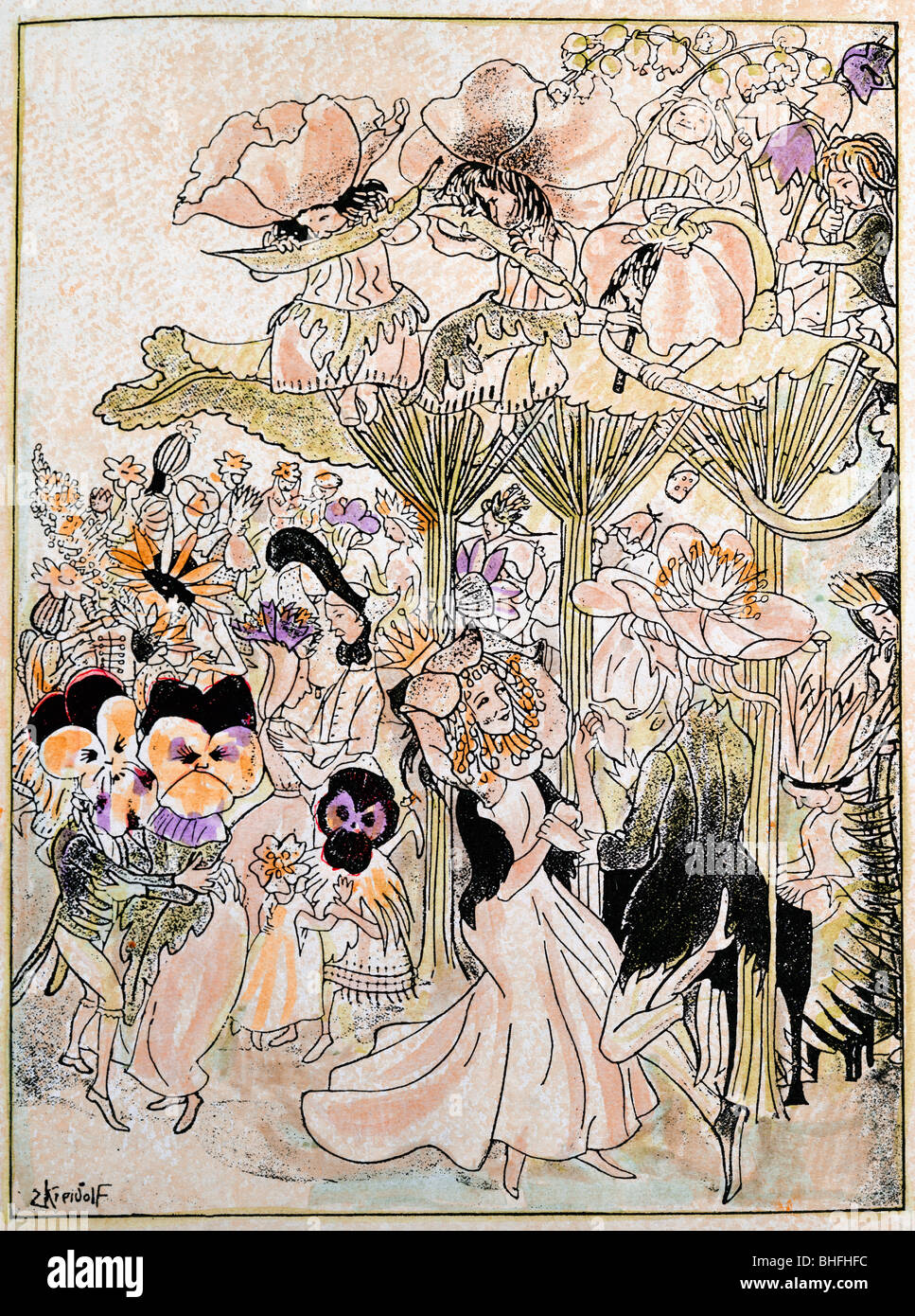 Literatur, Märchen, Hans Christian Andersen, "Die Blumen der kleinen Ida", Illustration von Ernst Kreidolf, Deutschland, ca. 1920, Stockfoto