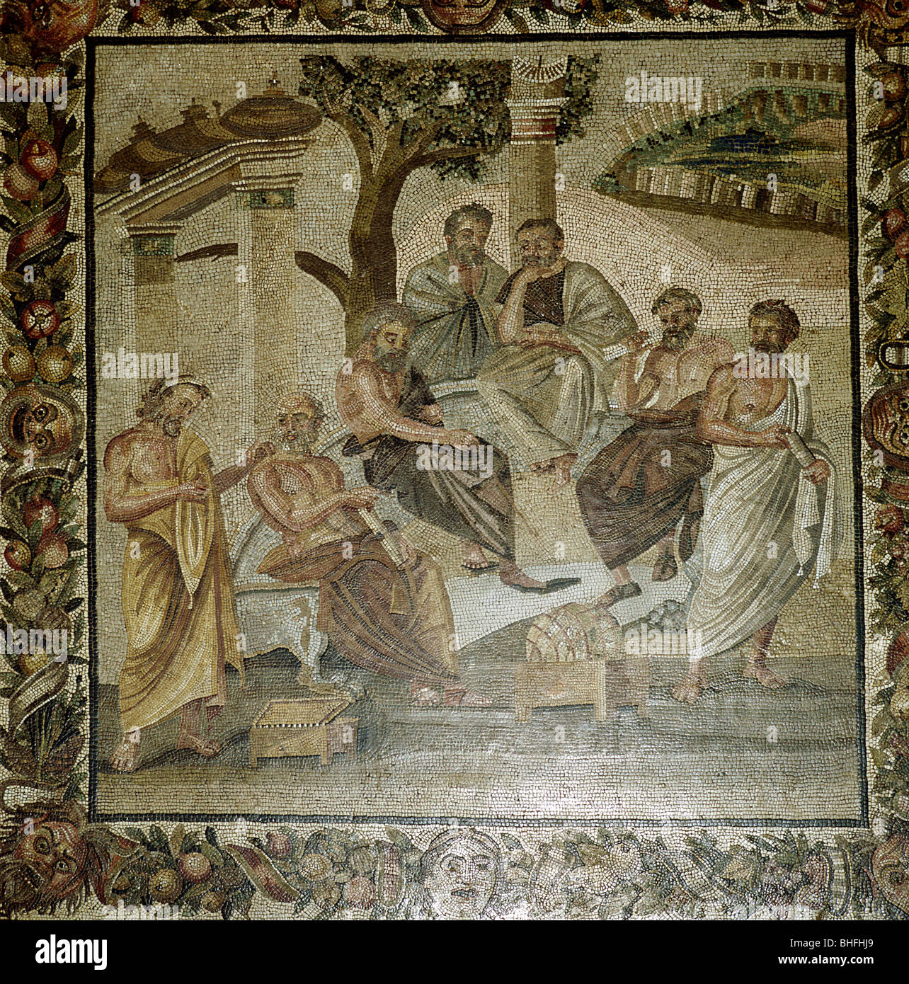 Römische Mosaik von Platon und seine Schule der Philosophen, Pompeji, Italien. Artist: Unbekannt Stockfoto