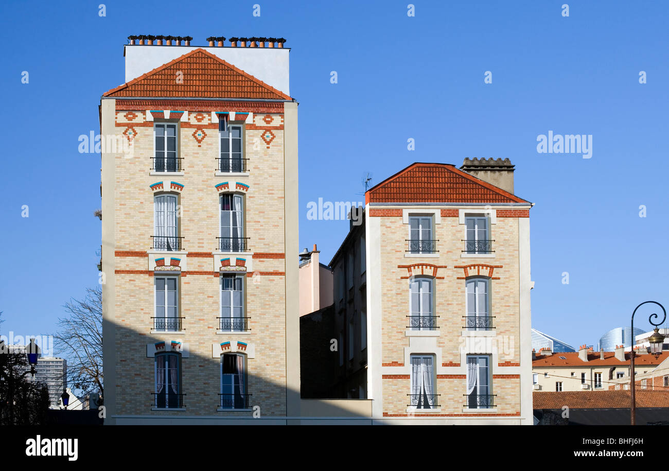 Trompe oeil lackierten mock Gebäude Fassade, Puteaux. In der Nähe von Paris, Frankreich, Europa Stockfoto