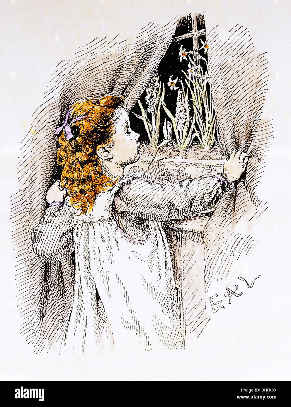 Literatur, Märchen, Hans Christian Andersen, "Die Blumen der kleinen Ida", Illustration von EAL, Deutschland, ca. 1900, Stockfoto