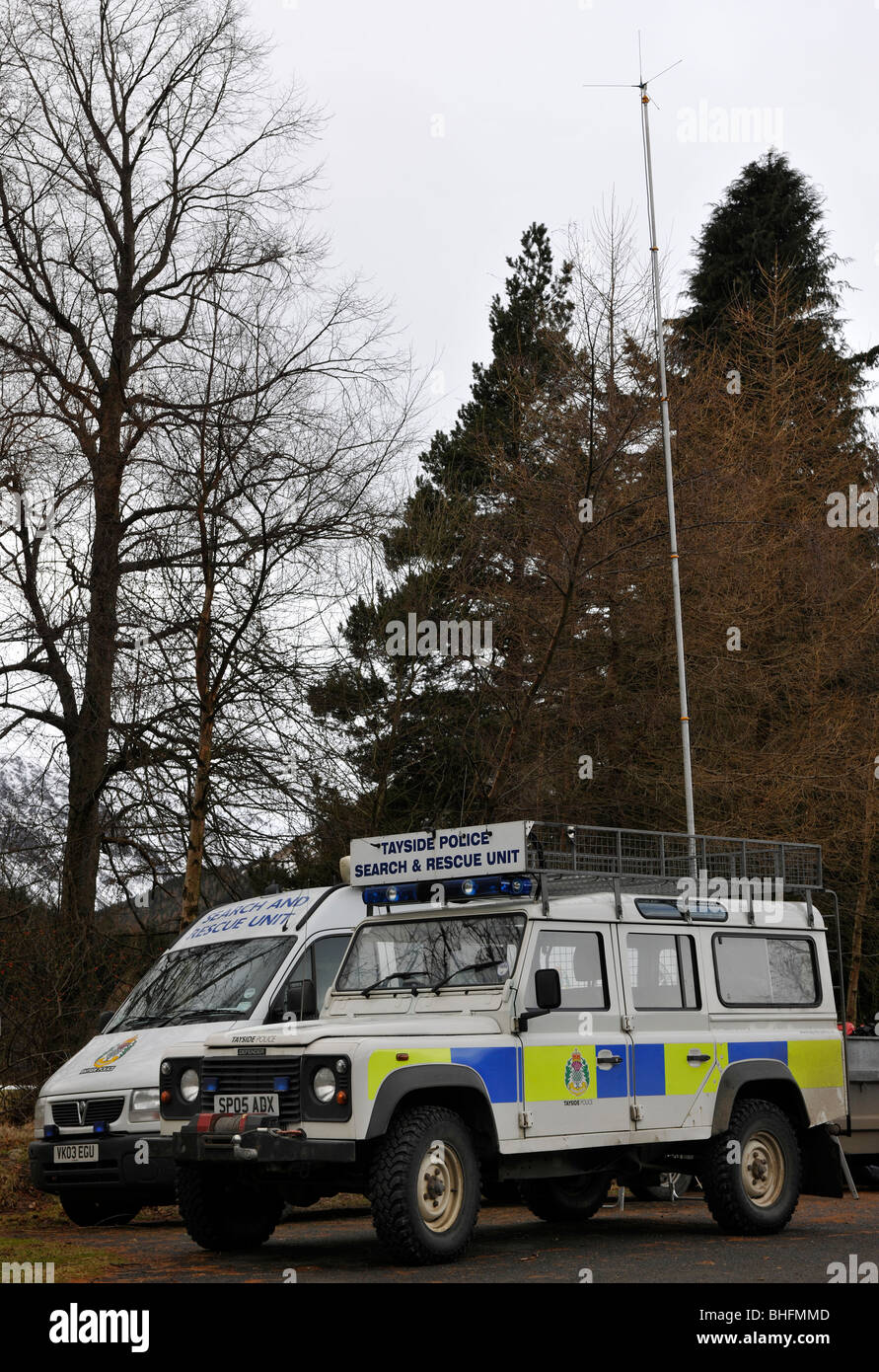 Bergwacht Fahrzeuge der Polizei von Tayside, Glen Clova, Angus, Schottland, Großbritannien Stockfoto
