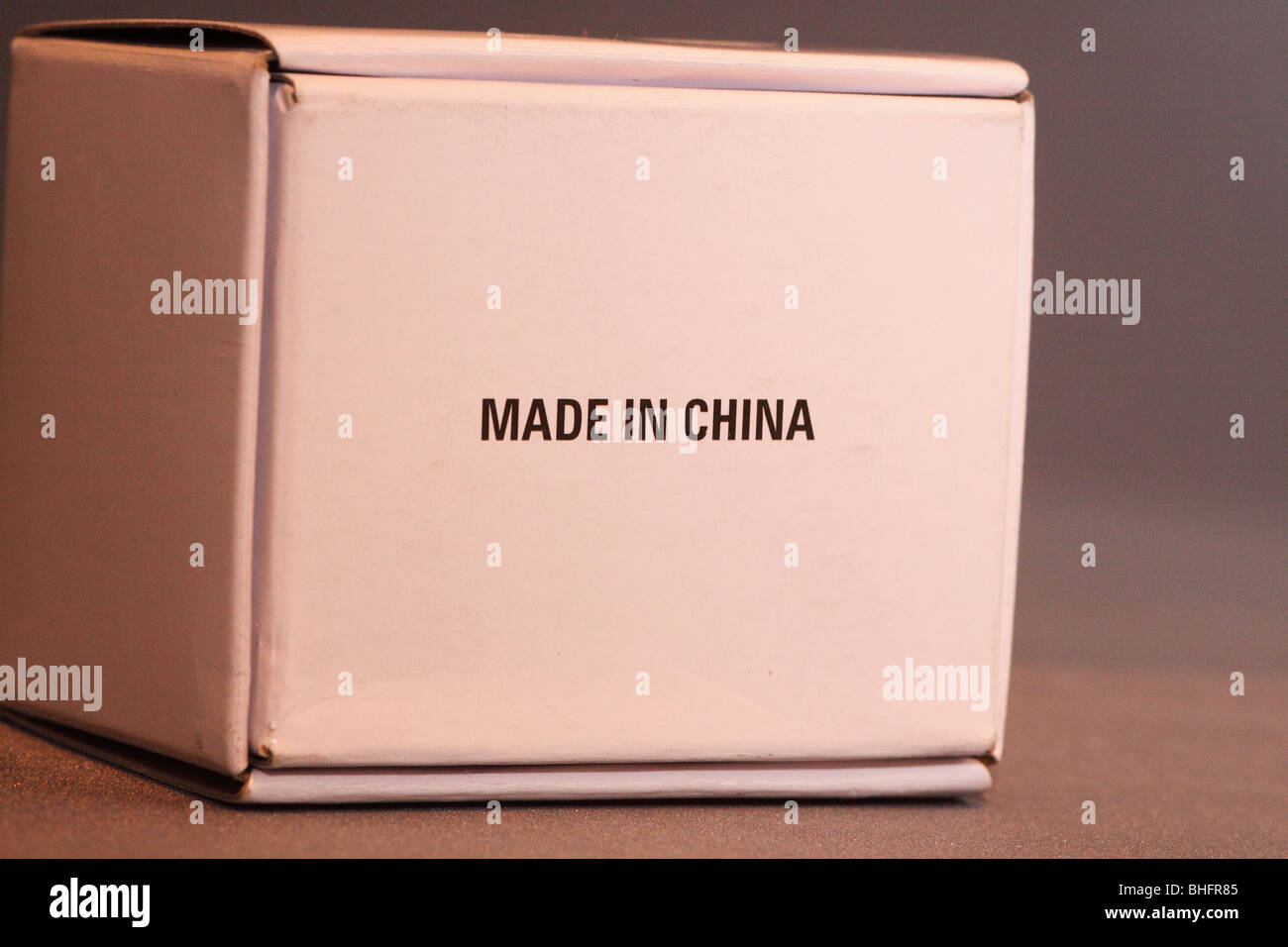 Box mit den Worten Made in China drauf geschrieben Stockfoto