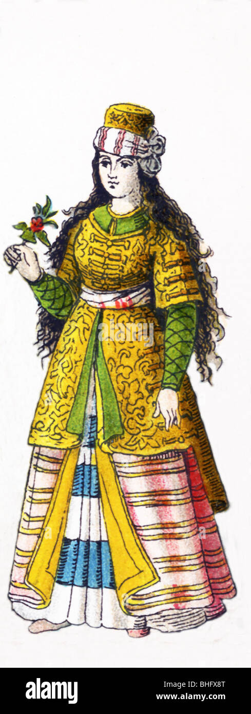 Diese Abbildung zeigt eine osmanische Jungfrau im Osmanischen Reich im Jahr 1500. Stockfoto
