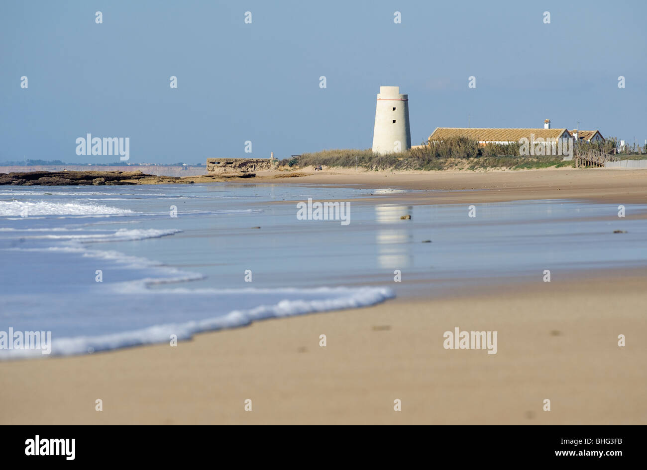 el palmar Leuchtturm, Costa De La Luz, Cádiz, Andalusien, Spanien Stockfoto