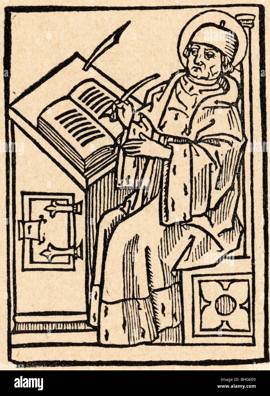 Ein mittelalterlicher Schreiber. Müster Mattias, Saint Birgittas Beichtvater. Stockfoto