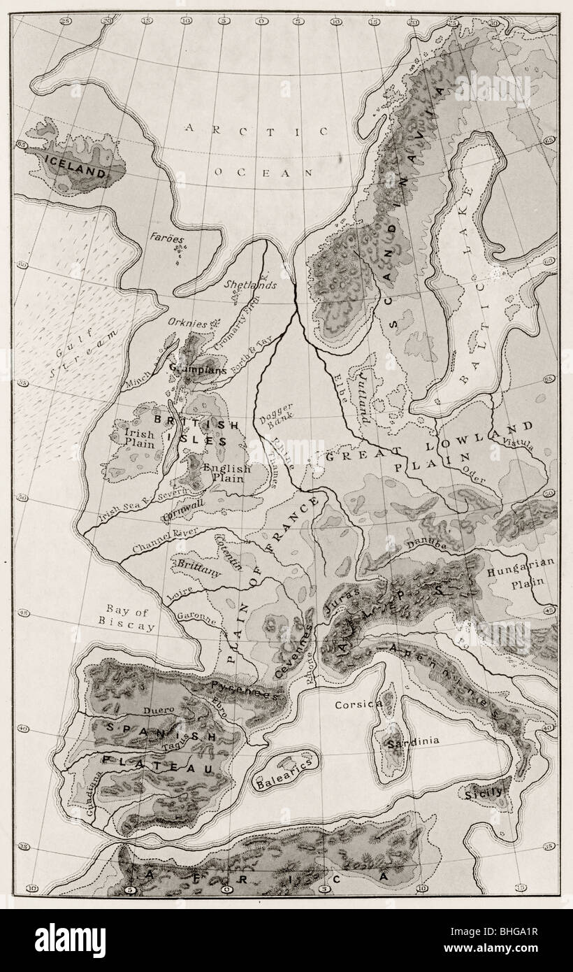 Karte von Westeuropa während der dritten Inter glazialen Epoche. Stockfoto