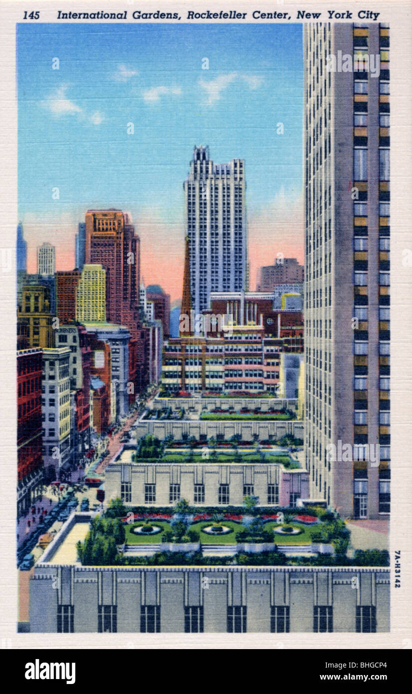 Internationalen Gärten, Rockefeller Center, New York, NY, 1937. Artist: Unbekannt Stockfoto